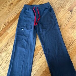 FIGS Isabel Wide Leg Gray Scrubs with Red Drawstring